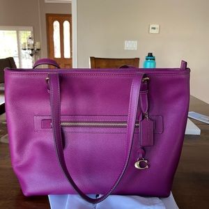 Coach Tote Bag, color is deep Plumb.